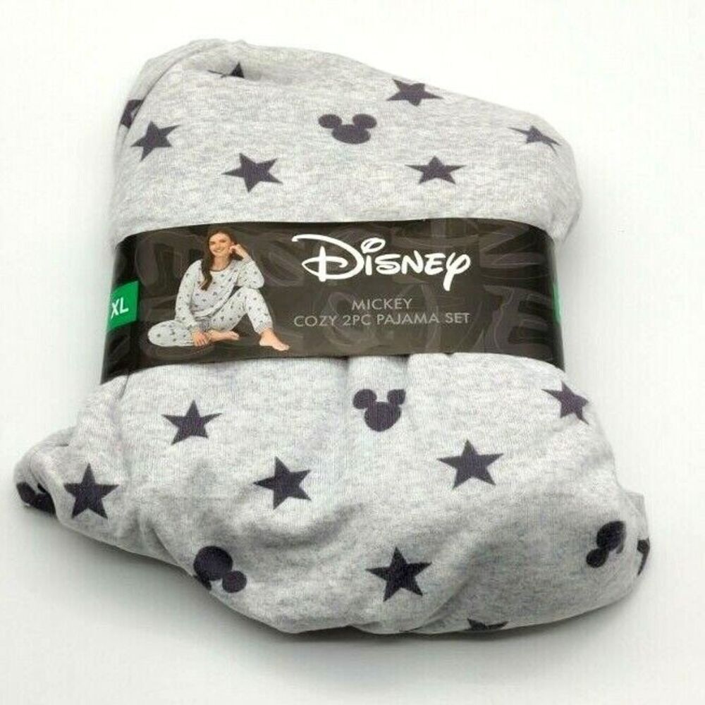 Disney Mickey Mouse Women's Cozy Grey 2pc Pajama Set Size XL